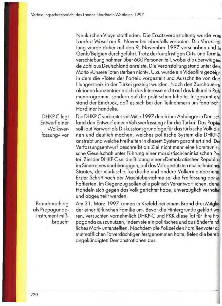 Seite 222 des Verfassungsschutzbericht 1997 Nordrhein-Westfalen