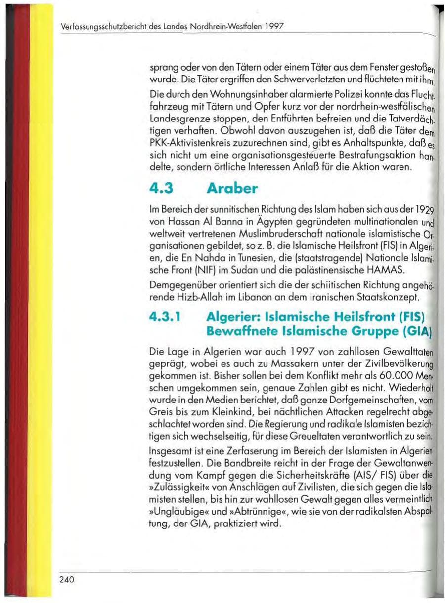Seite 242 des Verfassungsschutzbericht 1997 Nordrhein-Westfalen