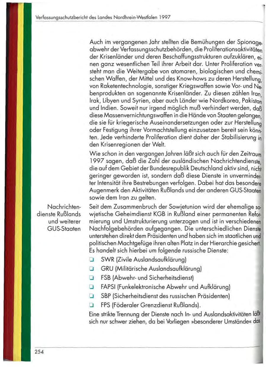 Seite 256 des Verfassungsschutzbericht 1997 Nordrhein-Westfalen