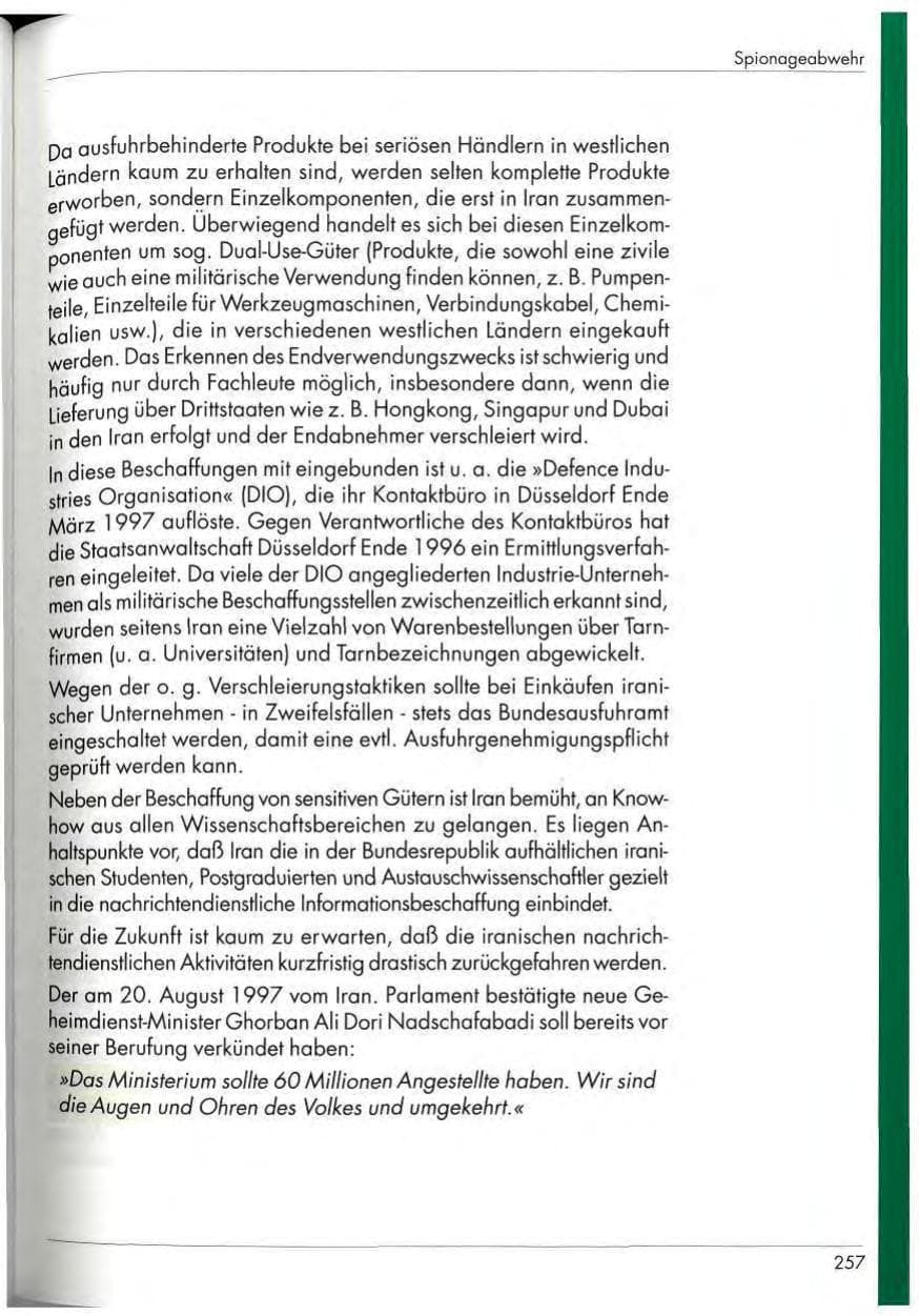 Seite 259 des Verfassungsschutzbericht 1997 Nordrhein-Westfalen