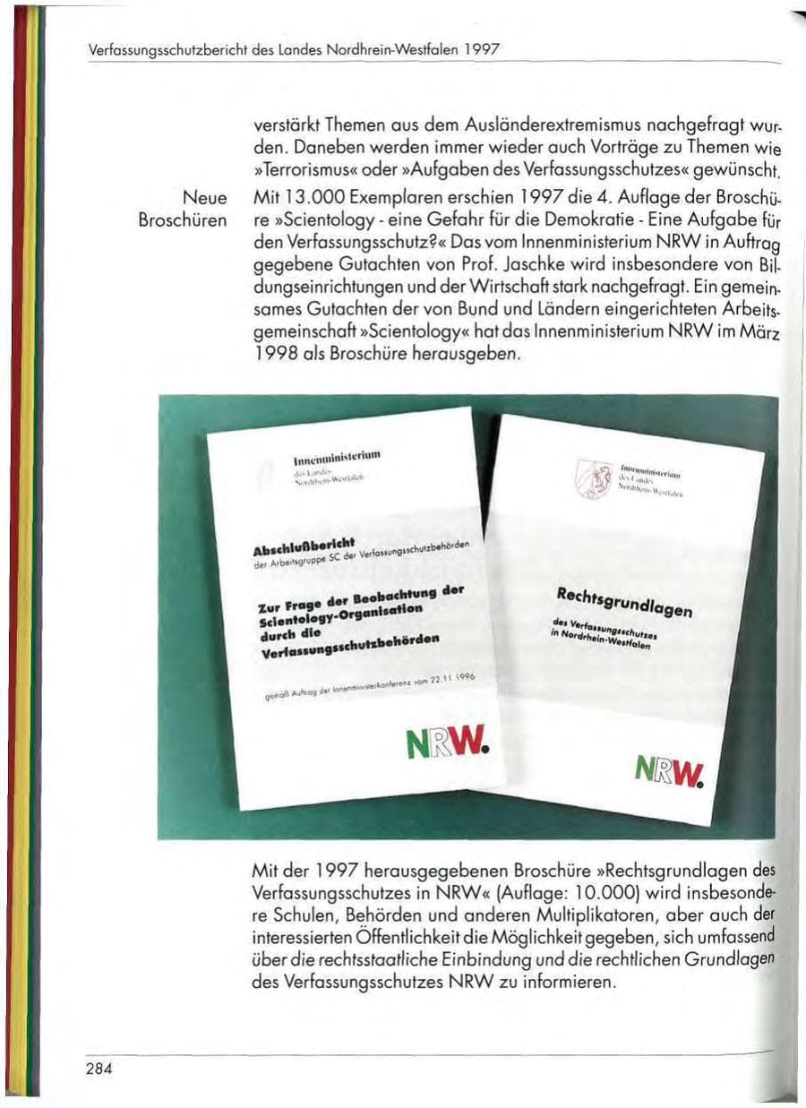 Seite 286 des Verfassungsschutzbericht 1997 Nordrhein-Westfalen