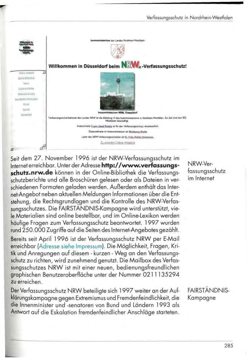 Seite 287 des Verfassungsschutzbericht 1997 Nordrhein-Westfalen