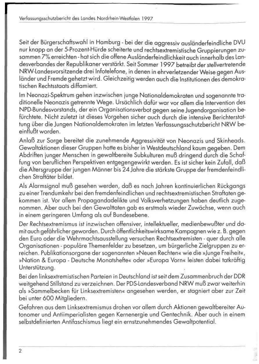 Seite 4 des Verfassungsschutzbericht 1997 Nordrhein-Westfalen