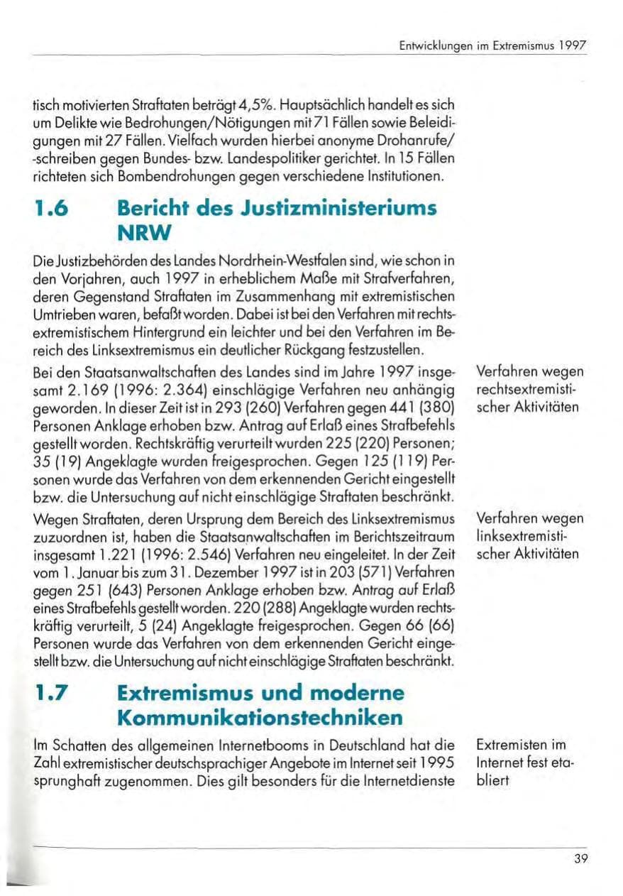 Seite 41 des Verfassungsschutzbericht 1997 Nordrhein-Westfalen