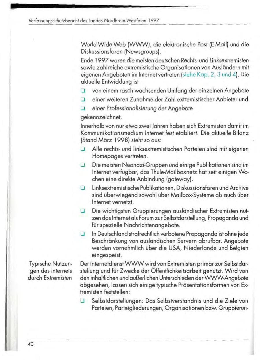 Seite 42 des Verfassungsschutzbericht 1997 Nordrhein-Westfalen