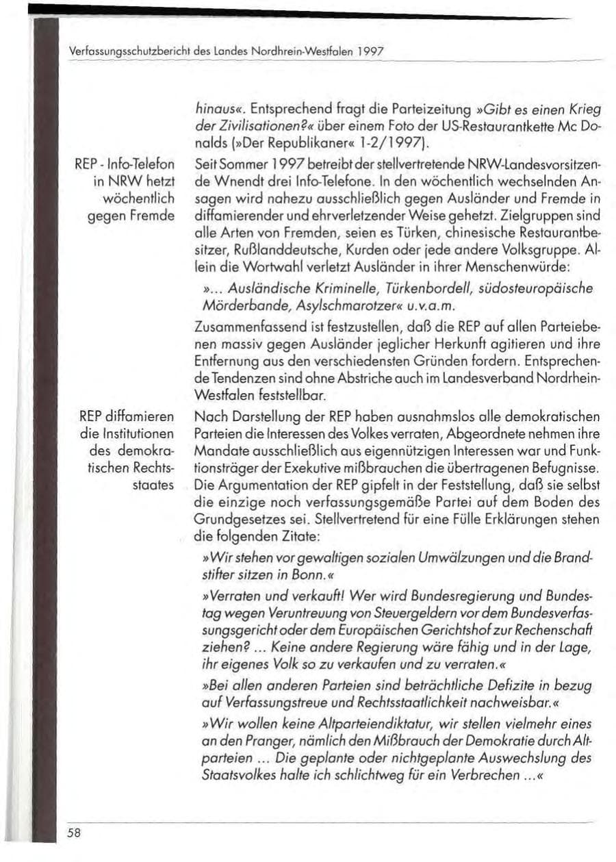 Seite 60 des Verfassungsschutzbericht 1997 Nordrhein-Westfalen
