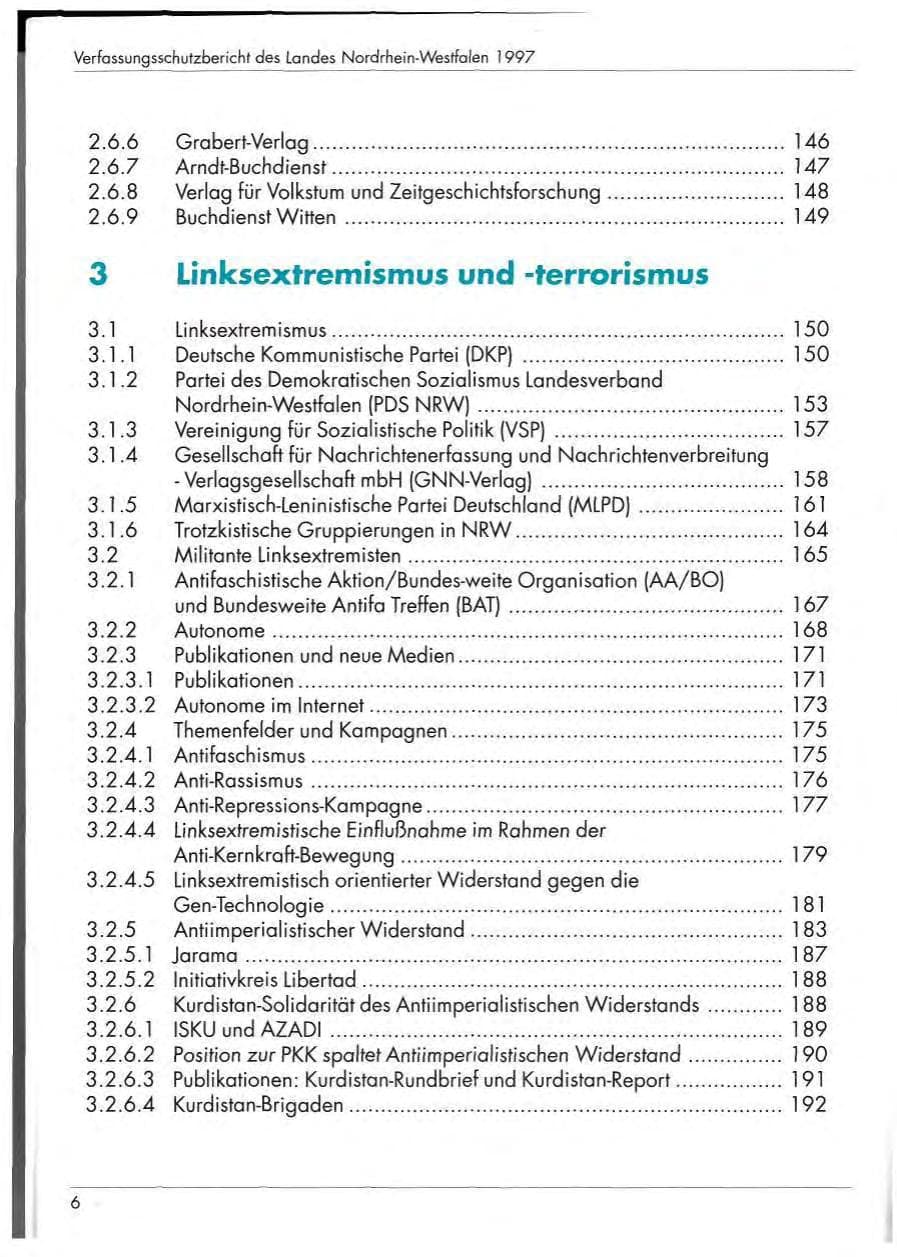 Seite 8 des Verfassungsschutzbericht 1997 Nordrhein-Westfalen