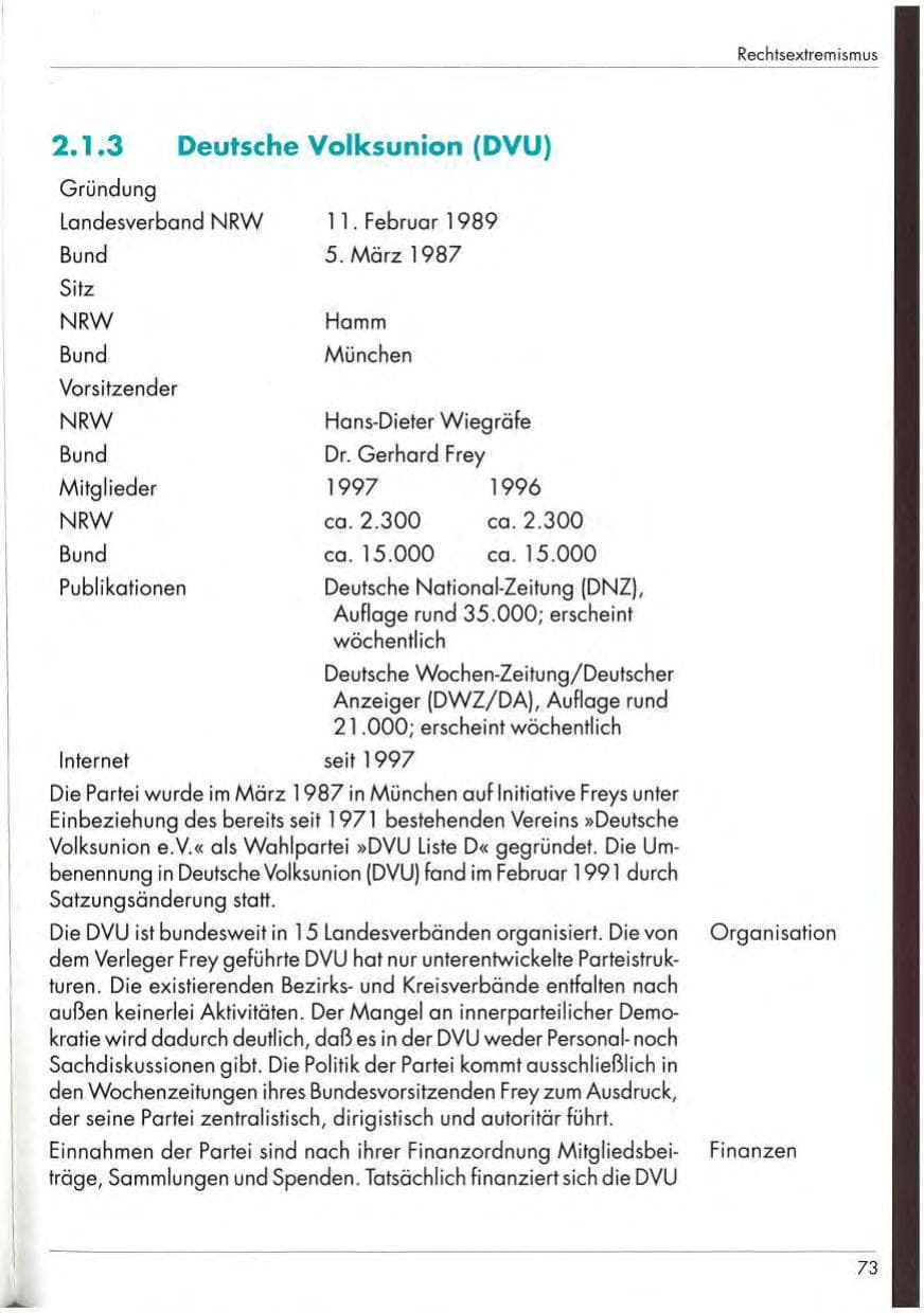 Seite 75 des Verfassungsschutzbericht 1997 Nordrhein-Westfalen
