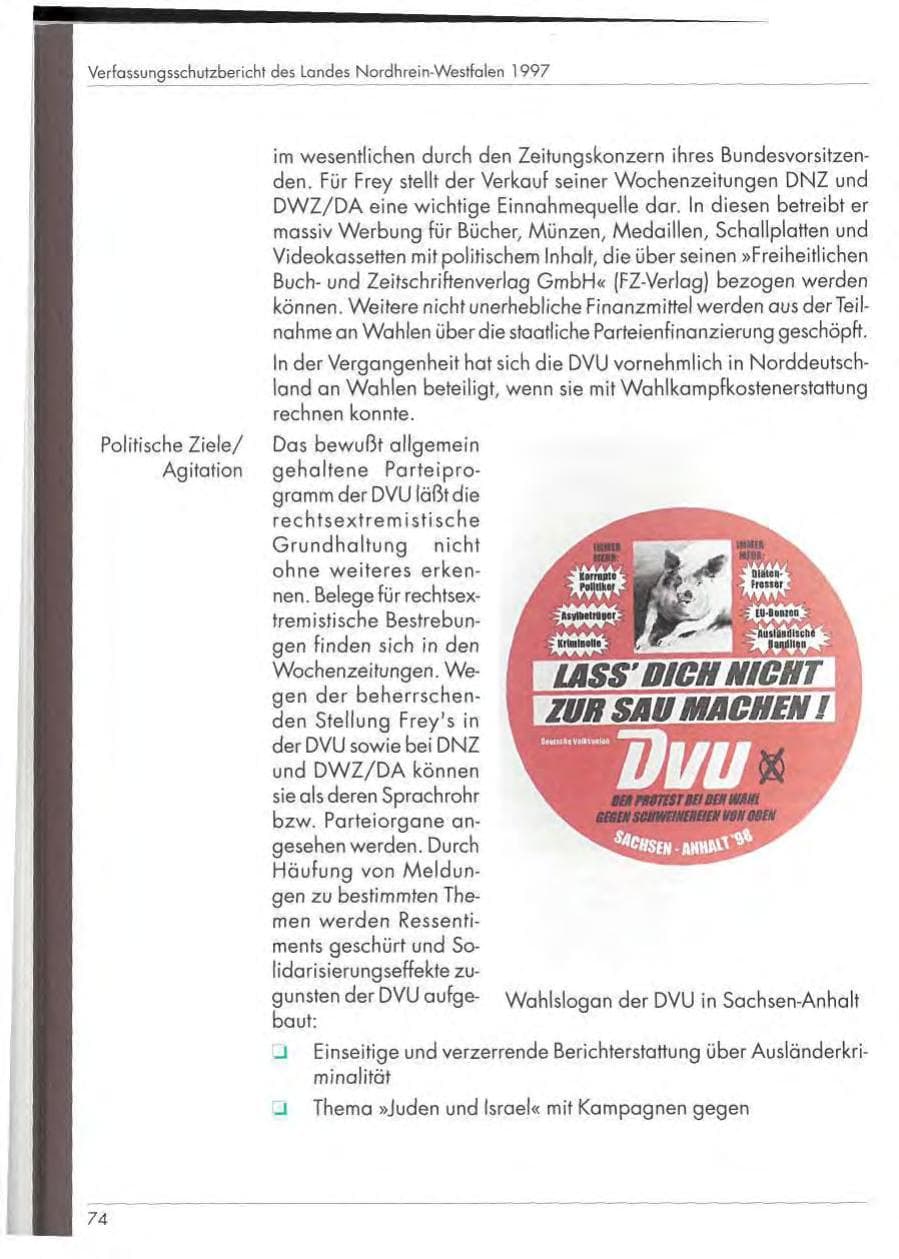 Seite 76 des Verfassungsschutzbericht 1997 Nordrhein-Westfalen