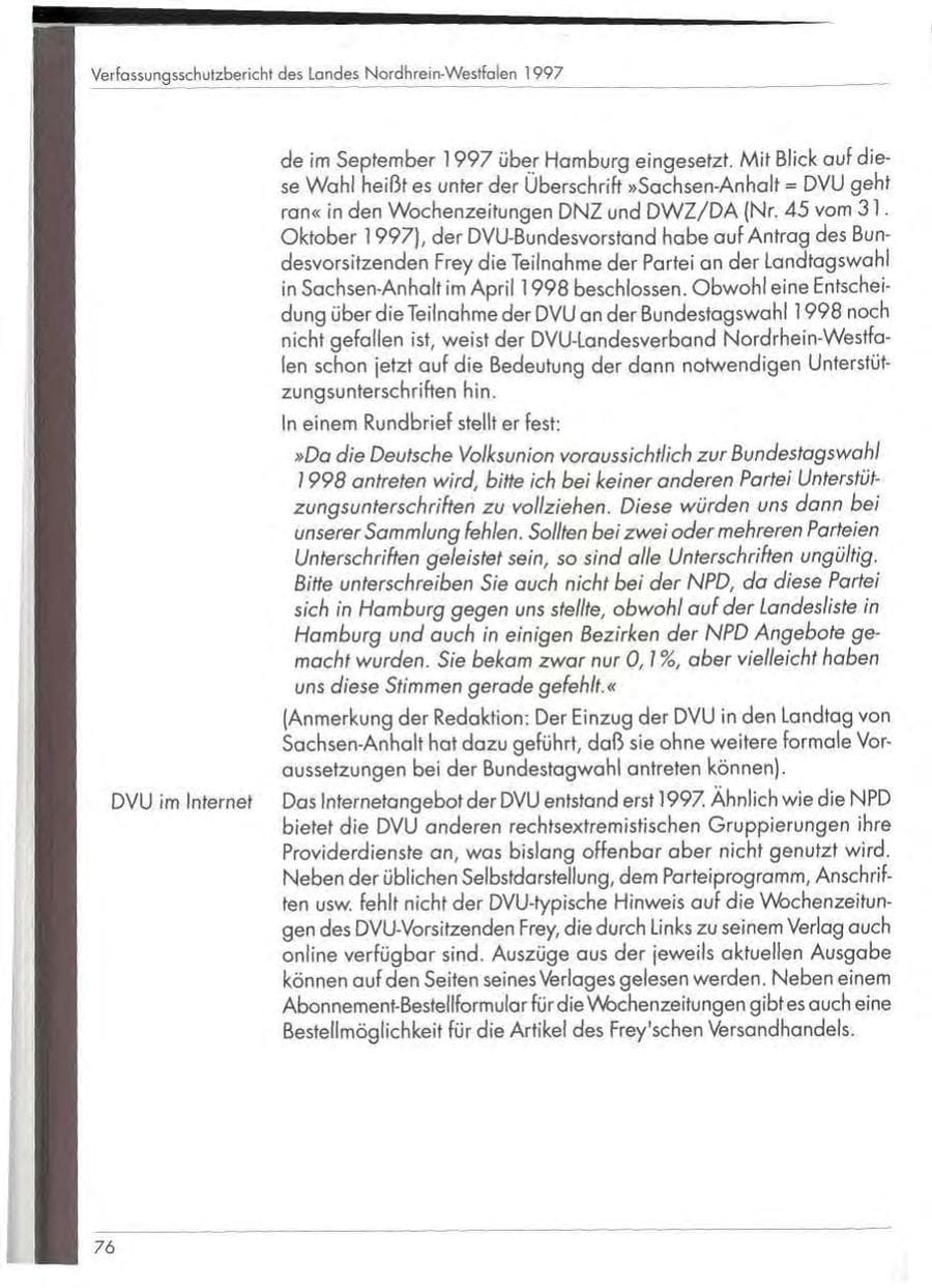 Seite 78 des Verfassungsschutzbericht 1997 Nordrhein-Westfalen