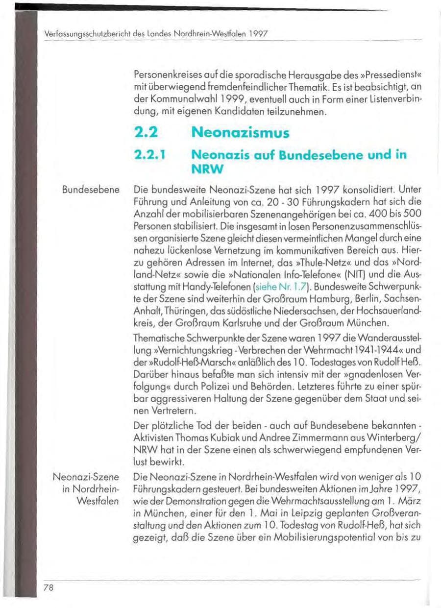 Seite 80 des Verfassungsschutzbericht 1997 Nordrhein-Westfalen