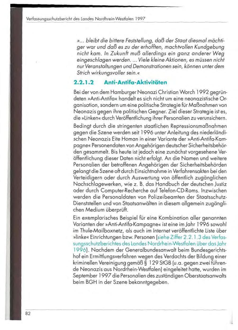 Seite 84 des Verfassungsschutzbericht 1997 Nordrhein-Westfalen