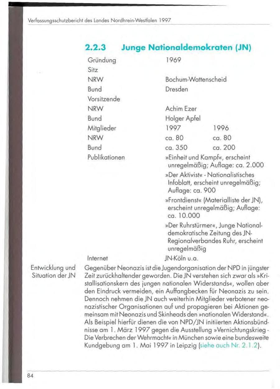 Seite 86 des Verfassungsschutzbericht 1997 Nordrhein-Westfalen
