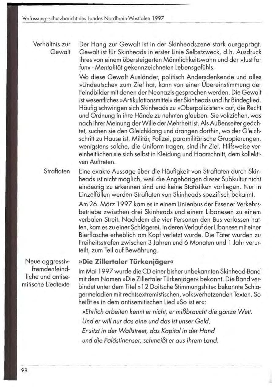 Seite 100 des Verfassungsschutzbericht 1997 Nordrhein-Westfalen