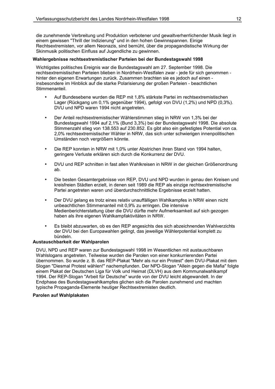 Seite 12 des Verfassungsschutzbericht 1998 Nordrhein-Westfalen