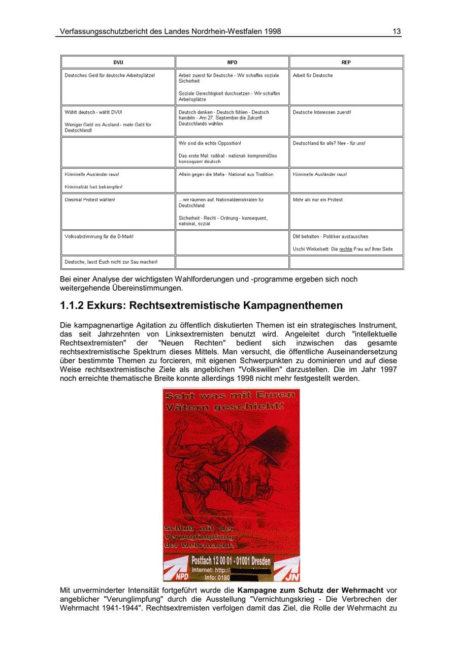 Seite 13 des Verfassungsschutzbericht 1998 Nordrhein-Westfalen