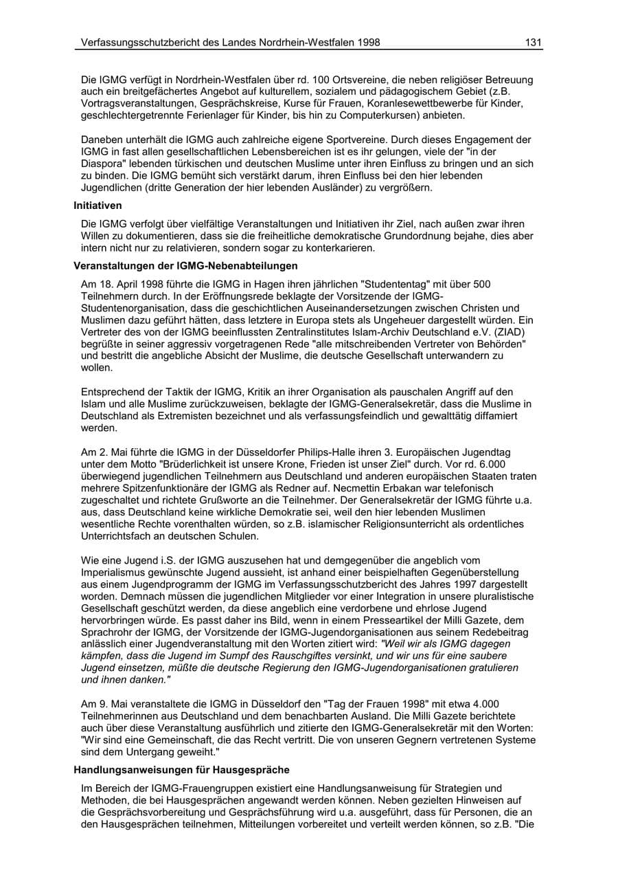 Seite 131 des Verfassungsschutzbericht 1998 Nordrhein-Westfalen