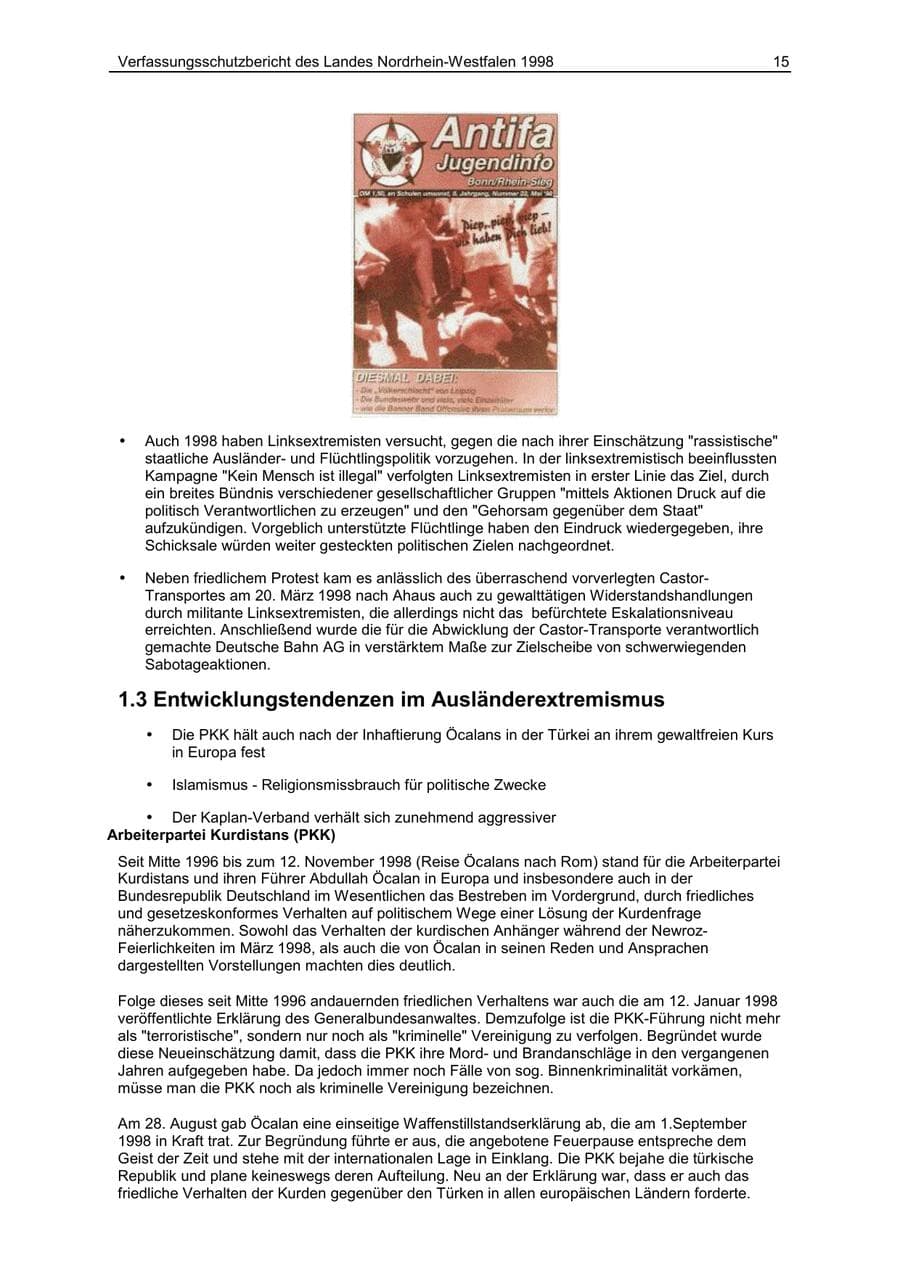 Seite 15 des Verfassungsschutzbericht 1998 Nordrhein-Westfalen