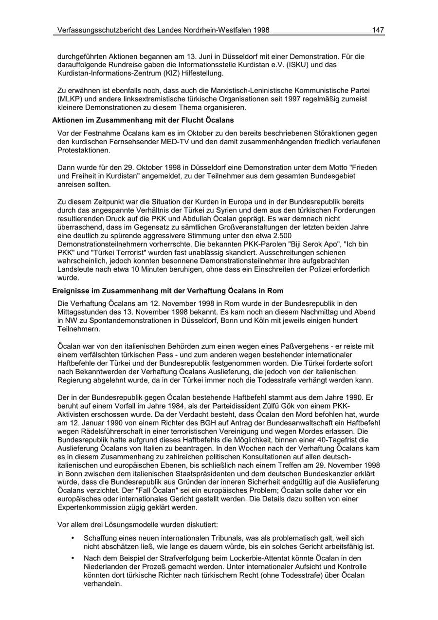 Seite 147 des Verfassungsschutzbericht 1998 Nordrhein-Westfalen