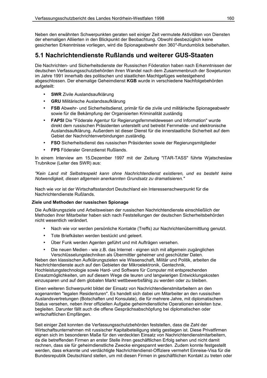 Seite 160 des Verfassungsschutzbericht 1998 Nordrhein-Westfalen