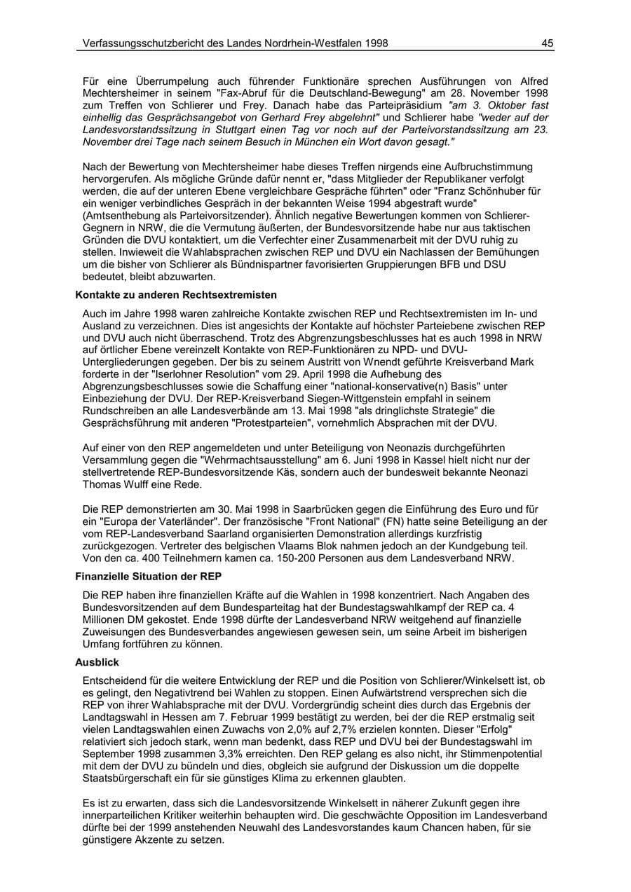 Seite 45 des Verfassungsschutzbericht 1998 Nordrhein-Westfalen