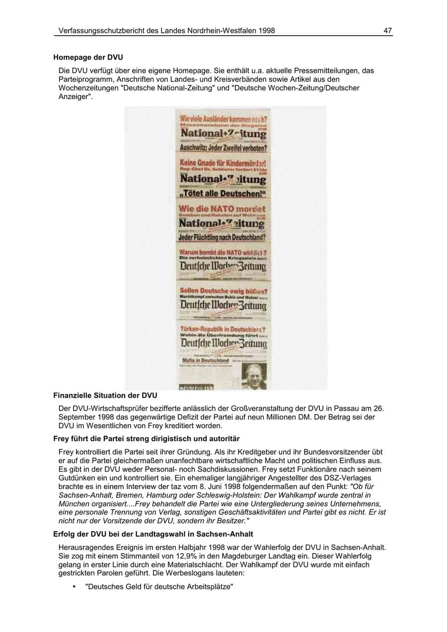 Seite 47 des Verfassungsschutzbericht 1998 Nordrhein-Westfalen