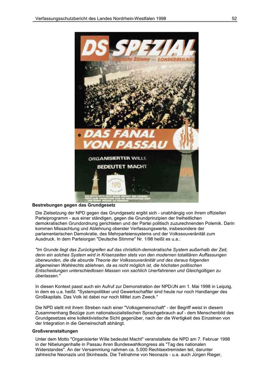 Seite 52 des Verfassungsschutzbericht 1998 Nordrhein-Westfalen