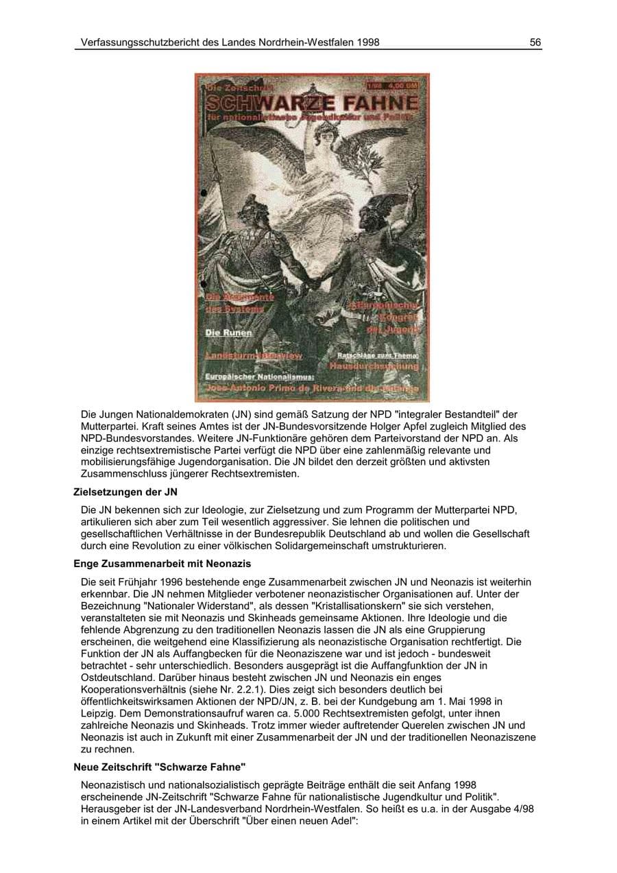 Seite 56 des Verfassungsschutzbericht 1998 Nordrhein-Westfalen