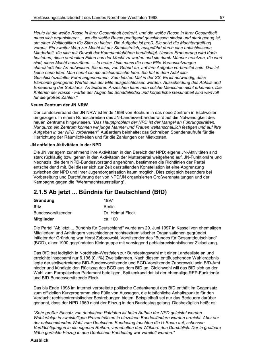Seite 57 des Verfassungsschutzbericht 1998 Nordrhein-Westfalen