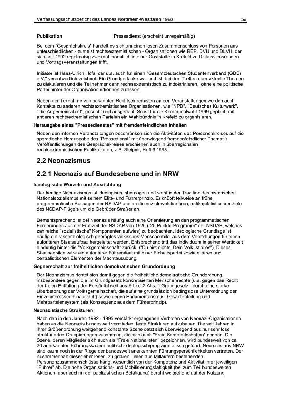 Seite 59 des Verfassungsschutzbericht 1998 Nordrhein-Westfalen