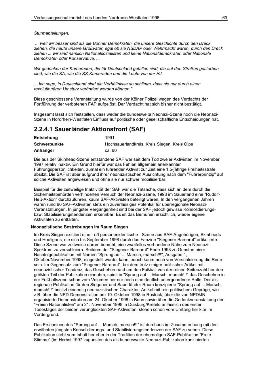 Seite 63 des Verfassungsschutzbericht 1998 Nordrhein-Westfalen