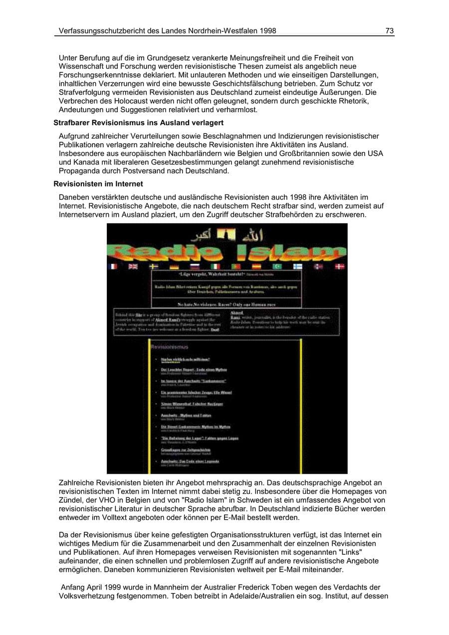 Seite 73 des Verfassungsschutzbericht 1998 Nordrhein-Westfalen