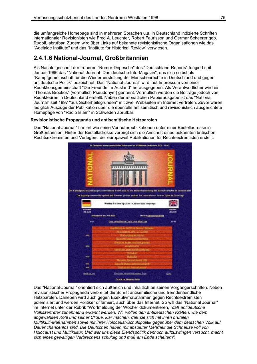 Seite 75 des Verfassungsschutzbericht 1998 Nordrhein-Westfalen