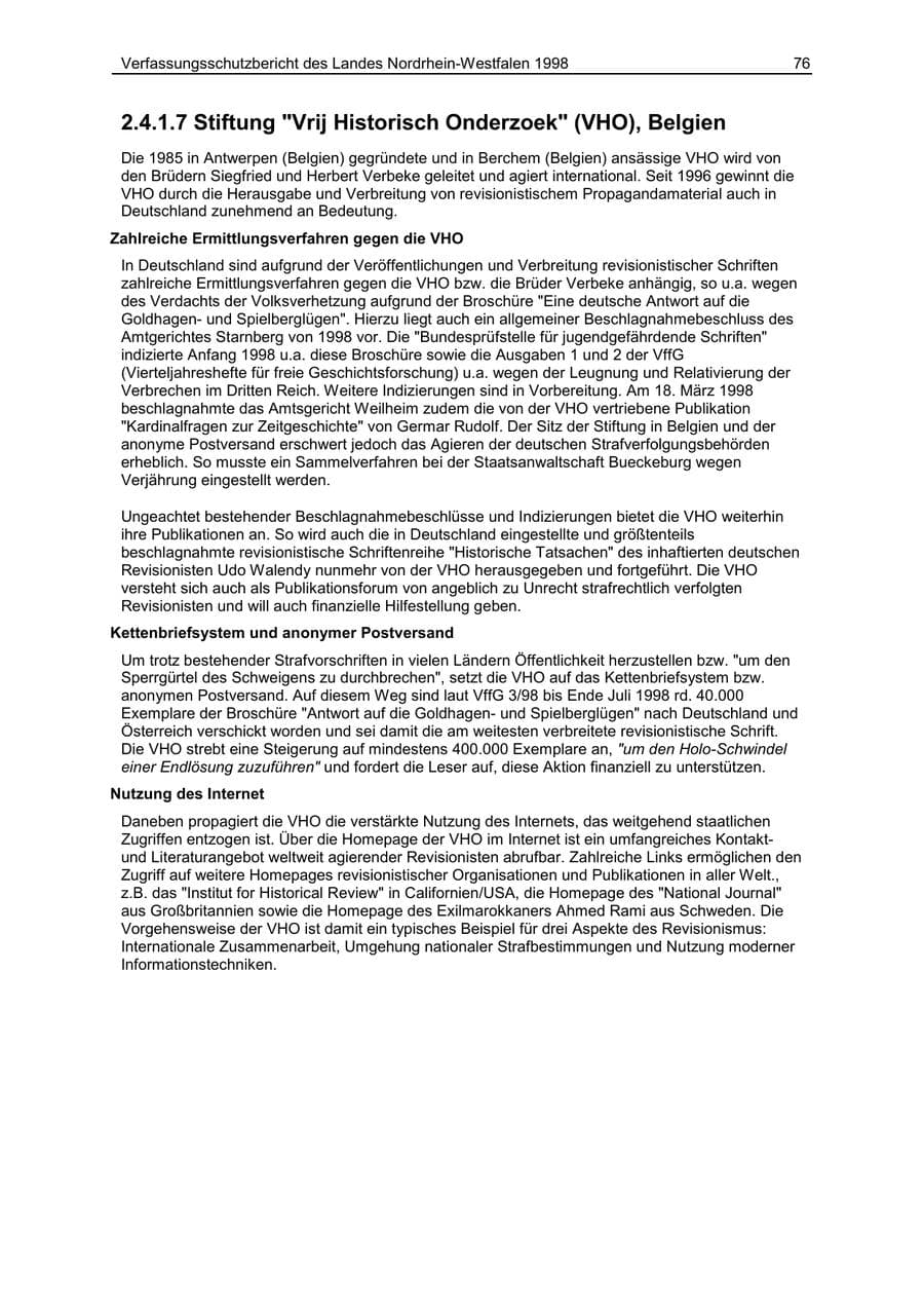 Seite 76 des Verfassungsschutzbericht 1998 Nordrhein-Westfalen