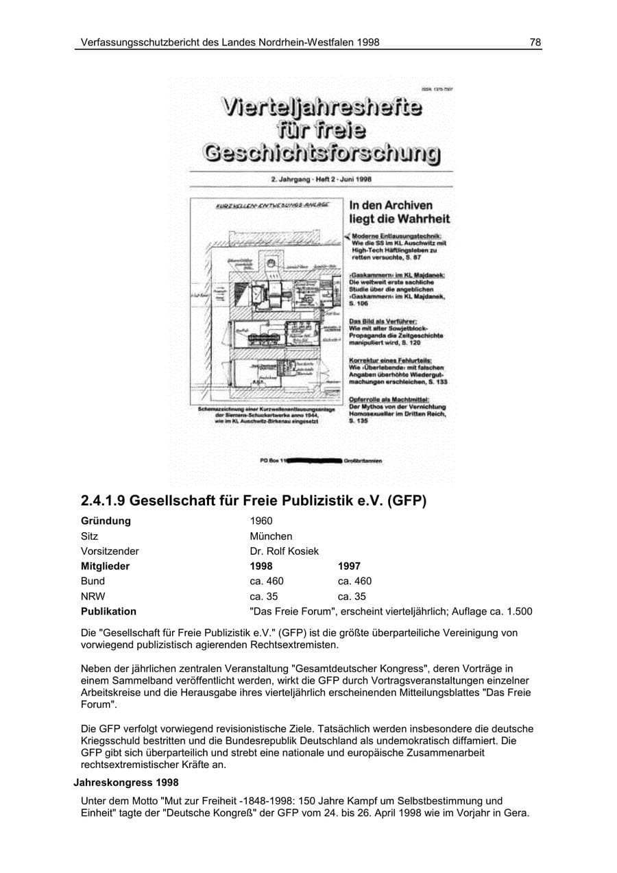 Seite 78 des Verfassungsschutzbericht 1998 Nordrhein-Westfalen
