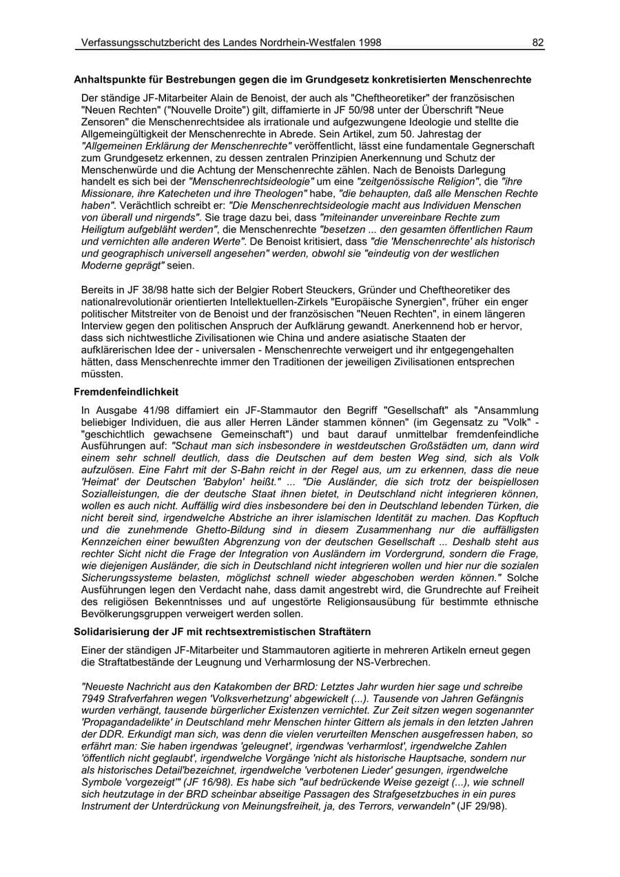 Seite 82 des Verfassungsschutzbericht 1998 Nordrhein-Westfalen