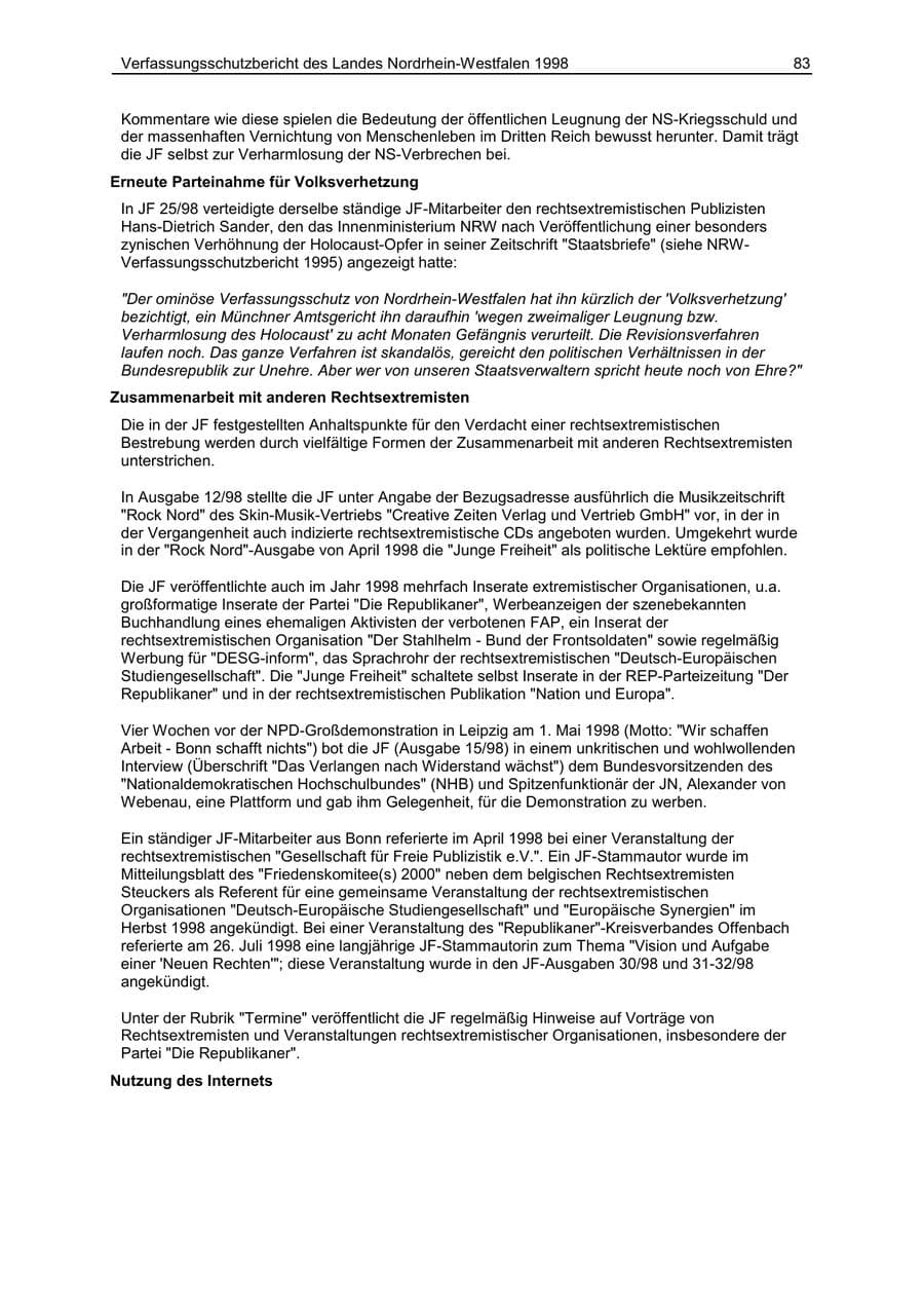 Seite 83 des Verfassungsschutzbericht 1998 Nordrhein-Westfalen