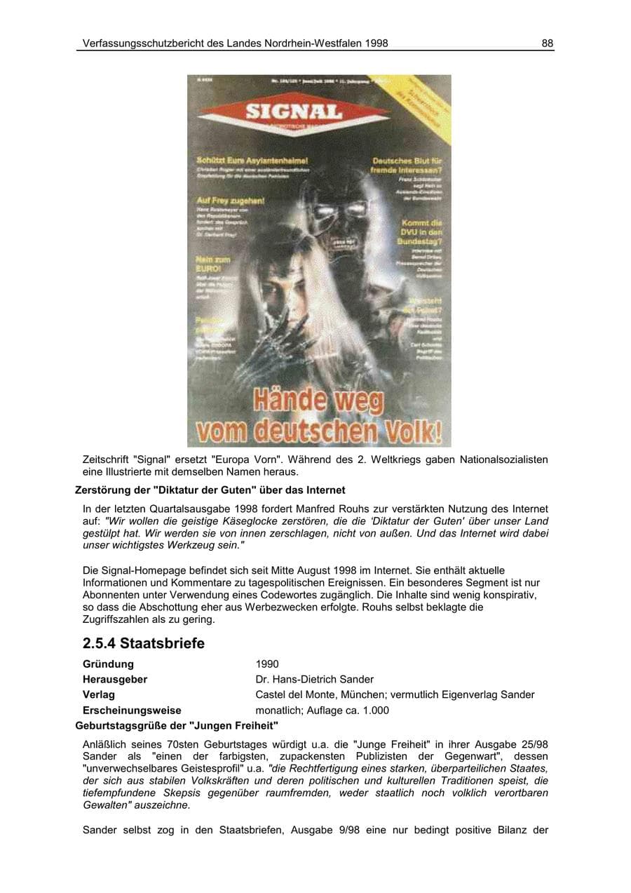 Seite 88 des Verfassungsschutzbericht 1998 Nordrhein-Westfalen