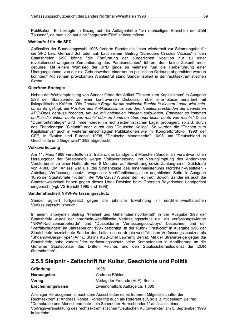 Seite 89 des Verfassungsschutzbericht 1998 Nordrhein-Westfalen