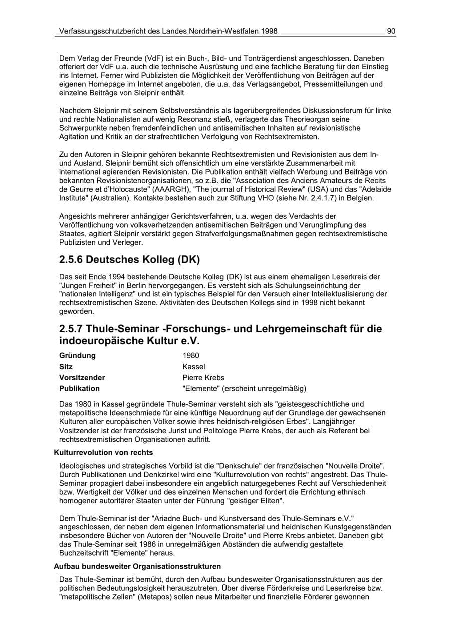 Seite 90 des Verfassungsschutzbericht 1998 Nordrhein-Westfalen