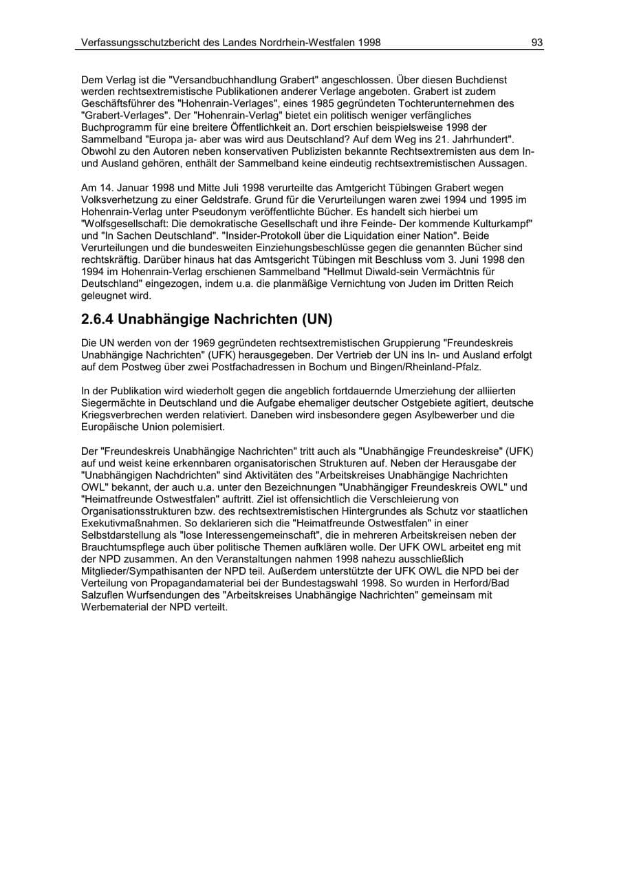 Seite 93 des Verfassungsschutzbericht 1998 Nordrhein-Westfalen