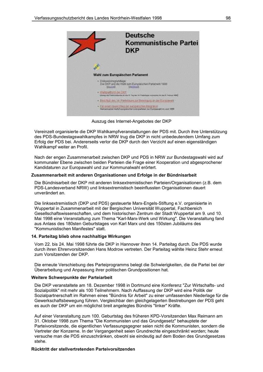 Seite 98 des Verfassungsschutzbericht 1998 Nordrhein-Westfalen
