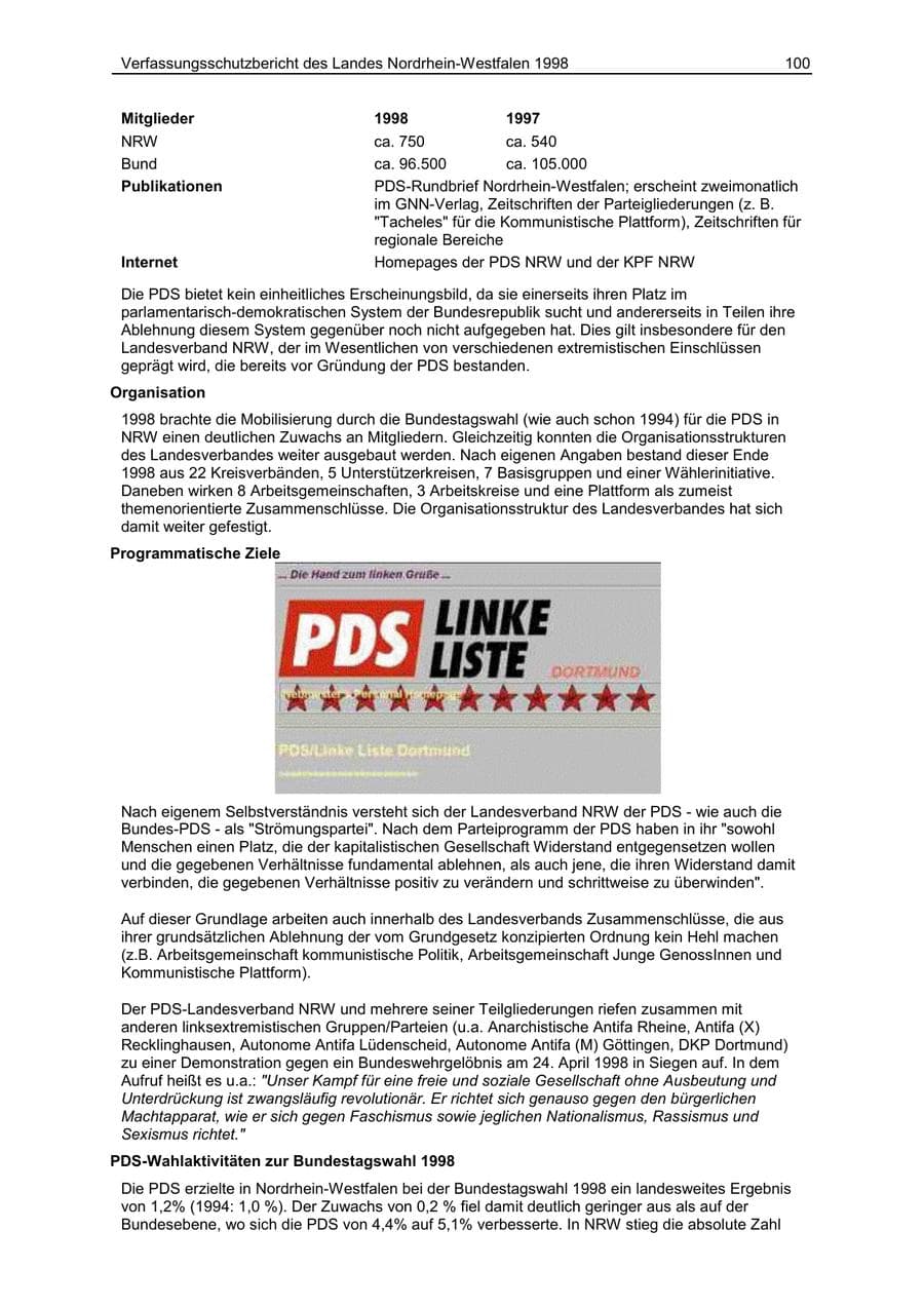 Seite 100 des Verfassungsschutzbericht 1998 Nordrhein-Westfalen