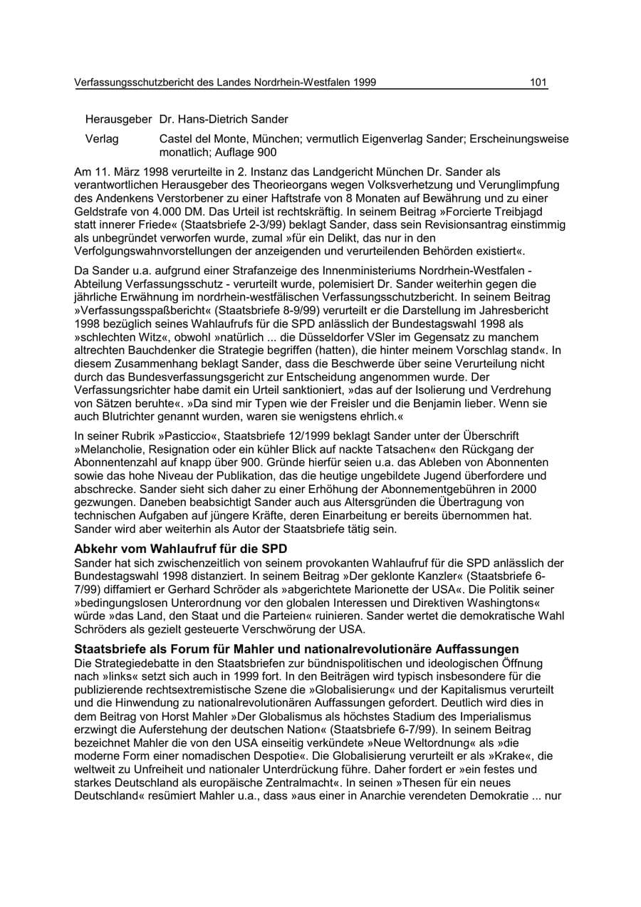Seite 101 des Verfassungsschutzbericht 1999 Nordrhein-Westfalen