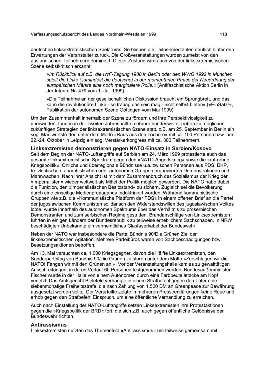 Seite 118 des Verfassungsschutzbericht 1999 Nordrhein-Westfalen