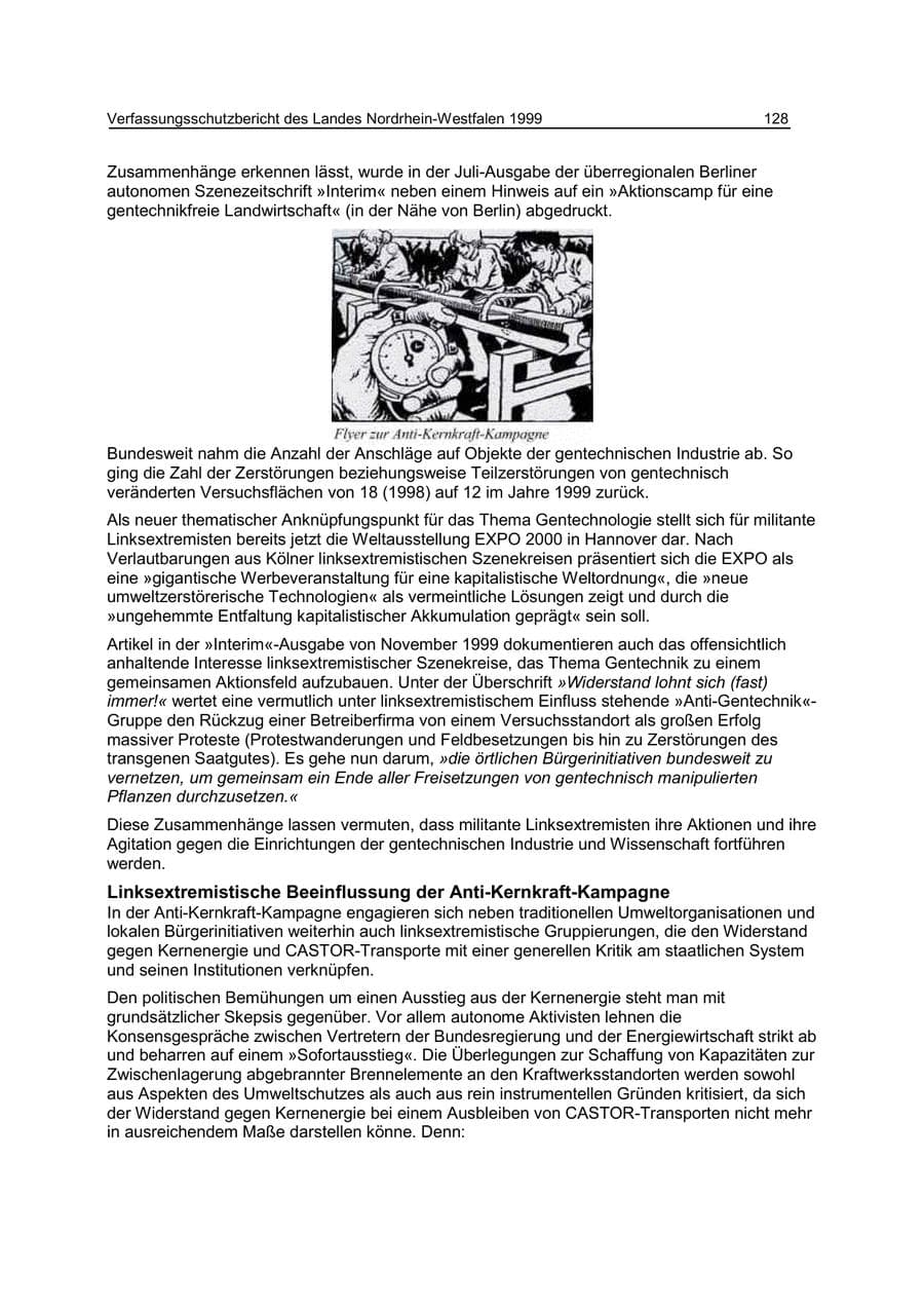 Seite 128 des Verfassungsschutzbericht 1999 Nordrhein-Westfalen