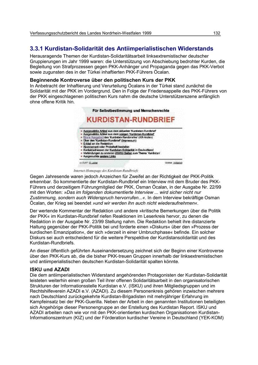 Seite 132 des Verfassungsschutzbericht 1999 Nordrhein-Westfalen