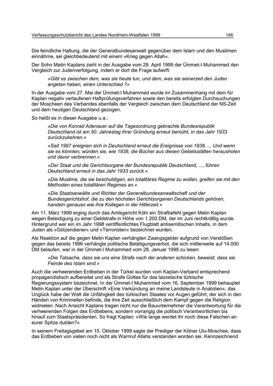 Seite 146 des Verfassungsschutzbericht 1999 Nordrhein-Westfalen