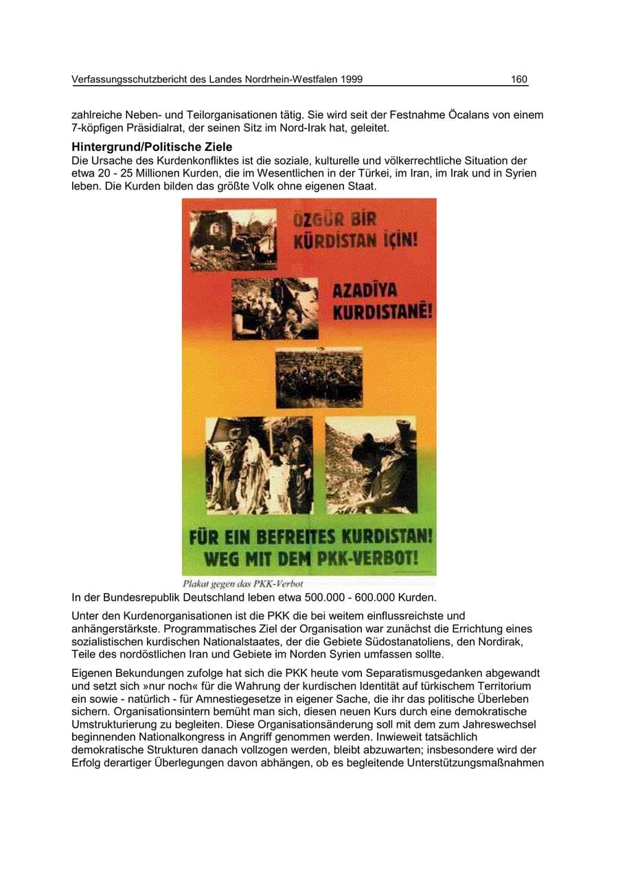 Seite 160 des Verfassungsschutzbericht 1999 Nordrhein-Westfalen