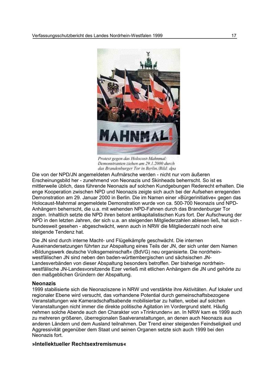 Seite 17 des Verfassungsschutzbericht 1999 Nordrhein-Westfalen
